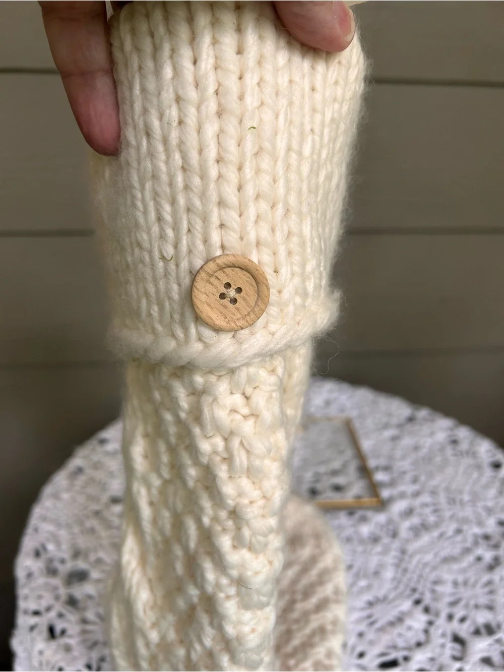 Pottery Barn Cream Chunky Knit Stocking with Folded Cuff